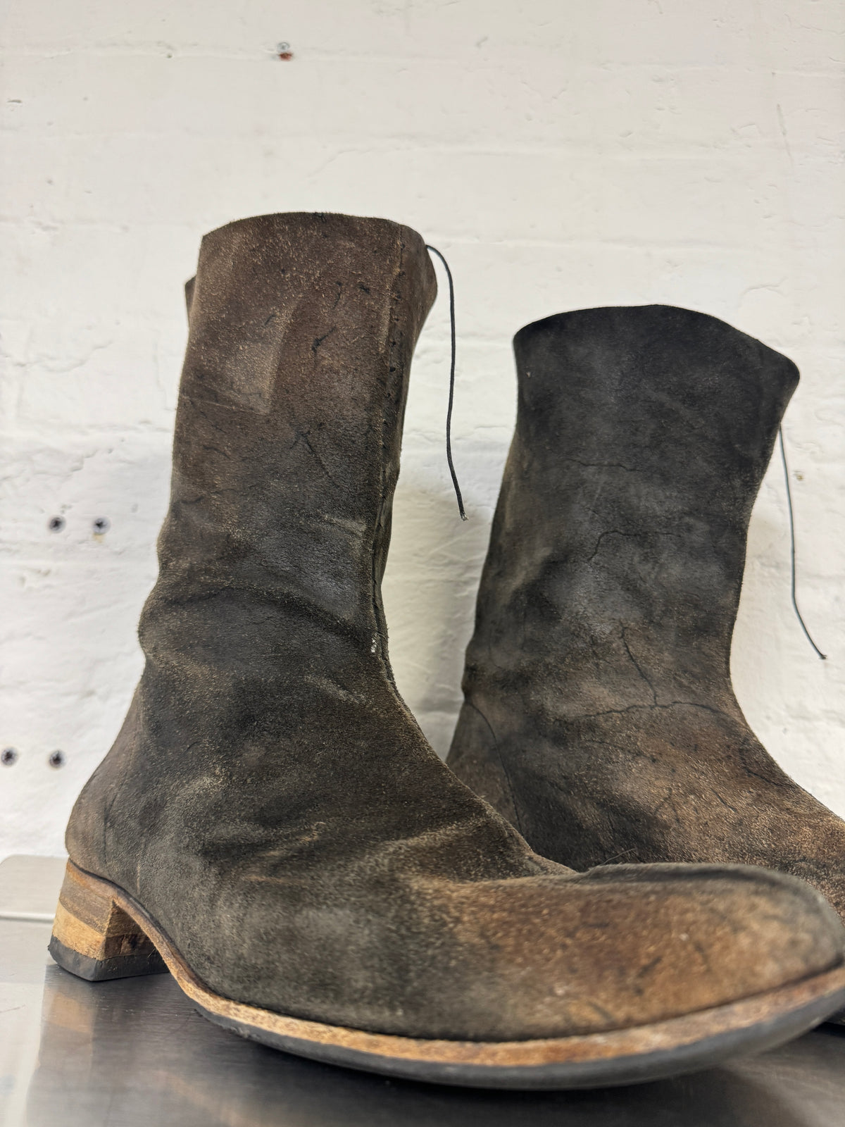 m.a+ textural veined reverse leather staple stitch boots