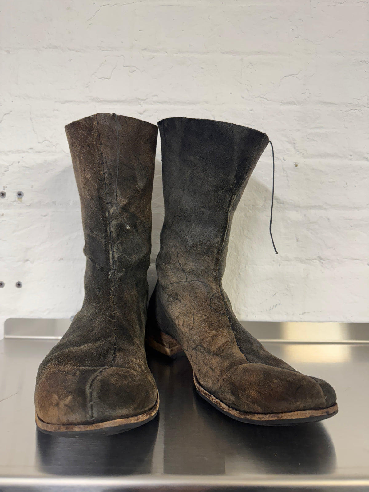 m.a+ textural veined reverse leather staple stitch boots