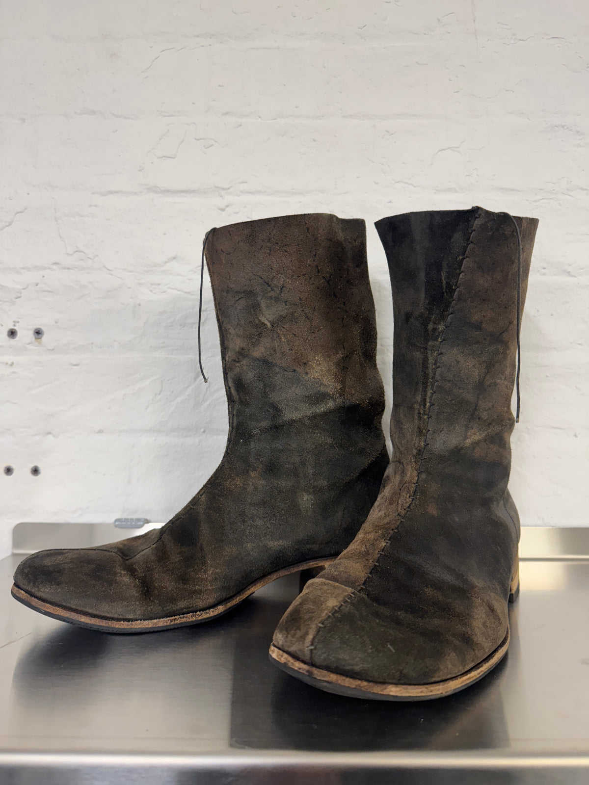 m.a+ textural veined reverse leather staple stitch boots