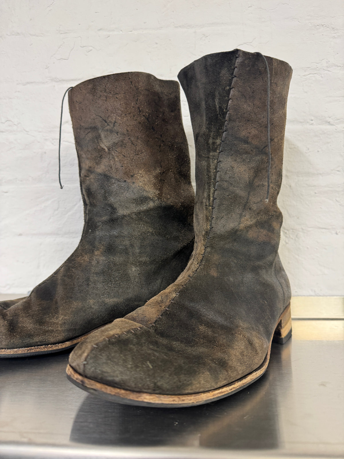 m.a+ textural veined reverse leather staple stitch boots
