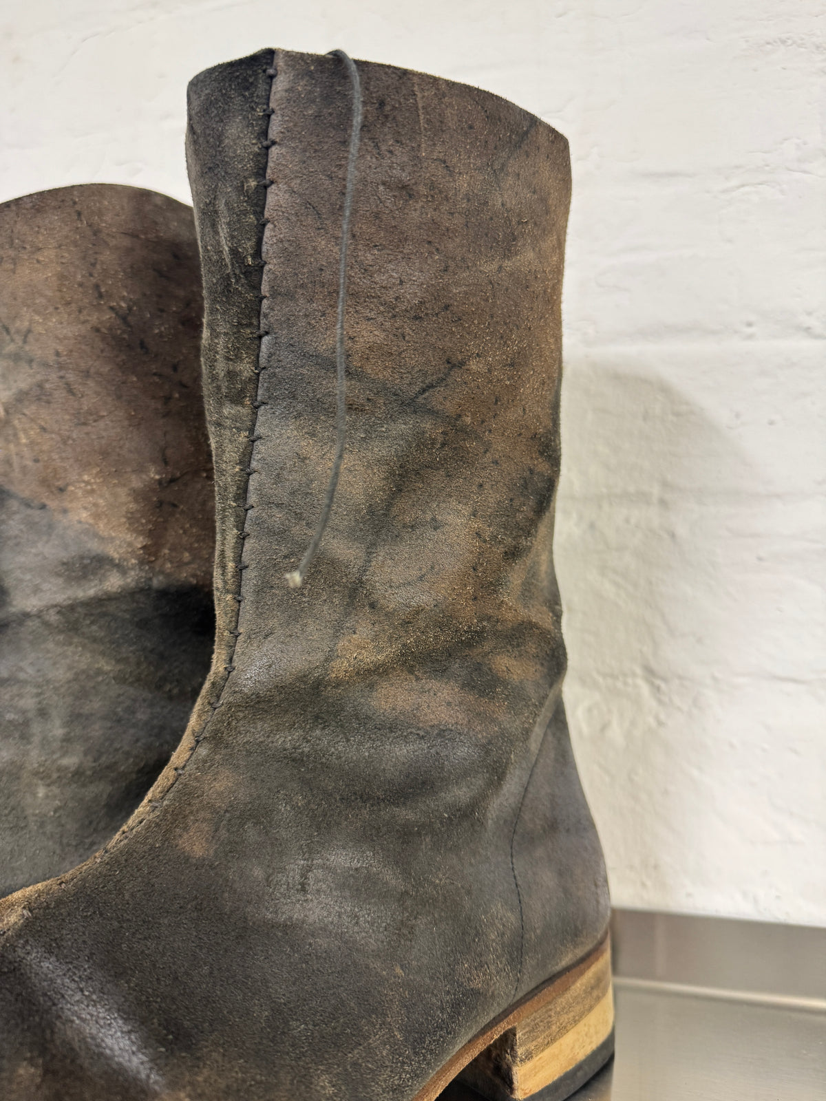 m.a+ textural veined reverse leather staple stitch boots