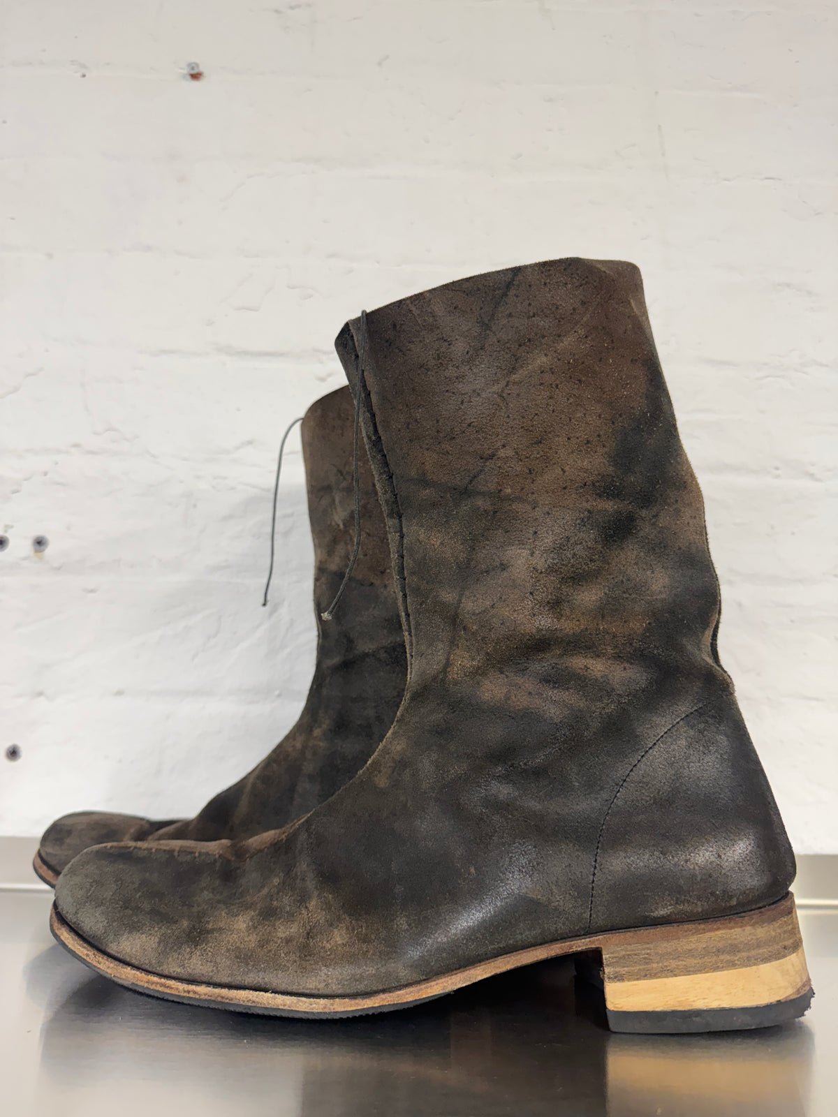 m.a+ textural veined reverse leather staple stitch boots
