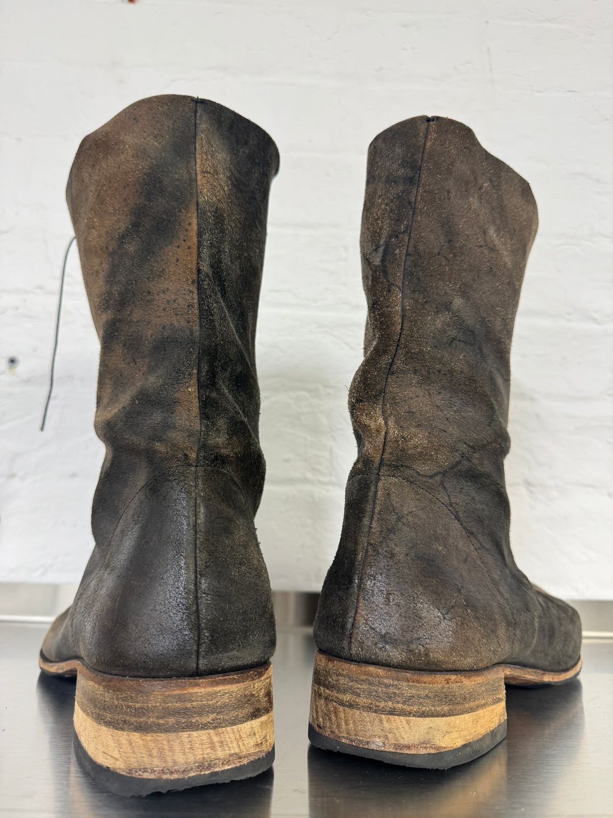 m.a+ textural veined reverse leather staple stitch boots