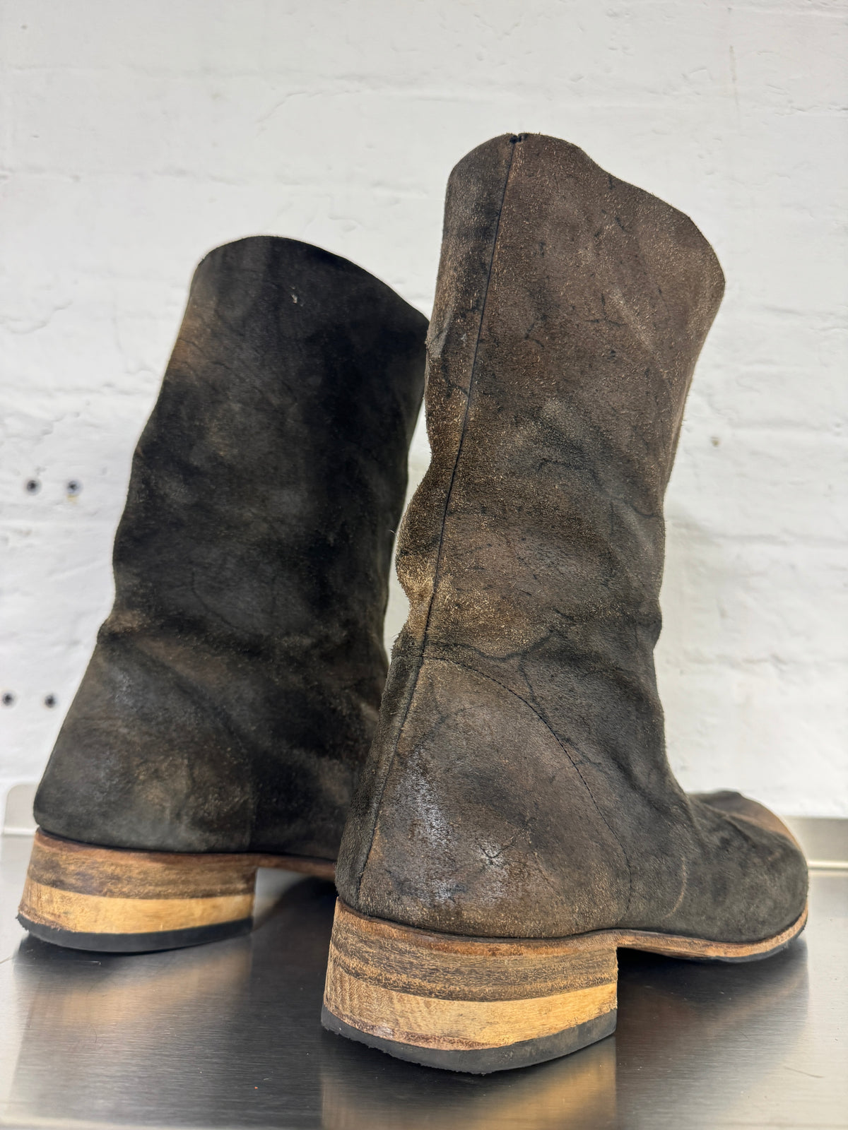m.a+ textural veined reverse leather staple stitch boots