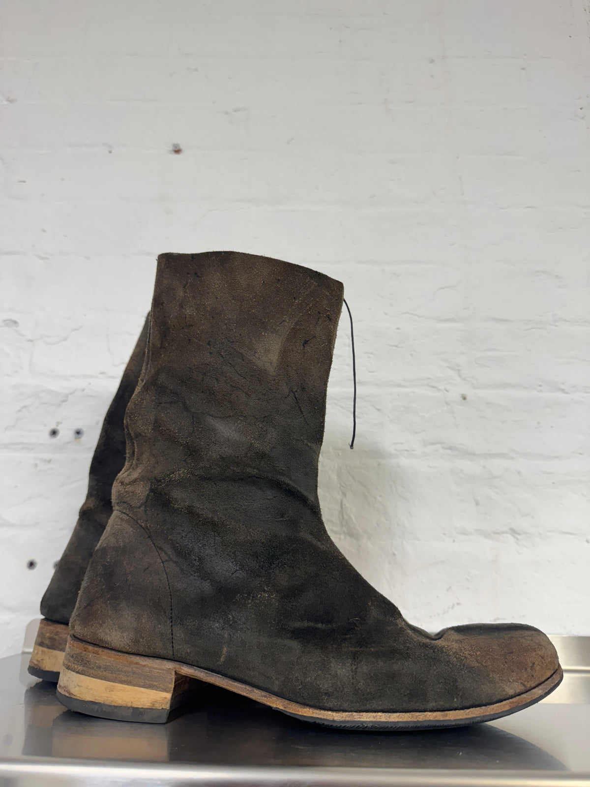 m.a+ textural veined reverse leather staple stitch boots