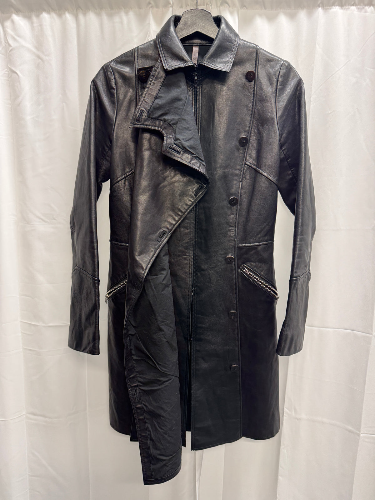s/stere removeable napoleon buttoned layer leather coat