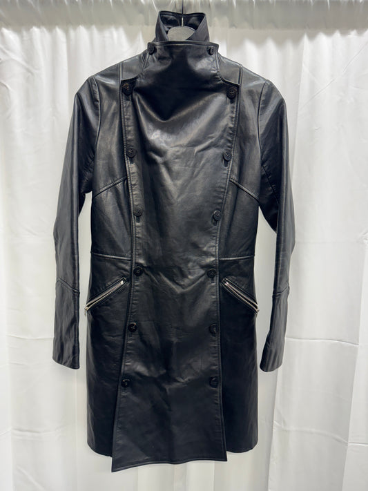 s/stere removeable napoleon buttoned layer leather coat
