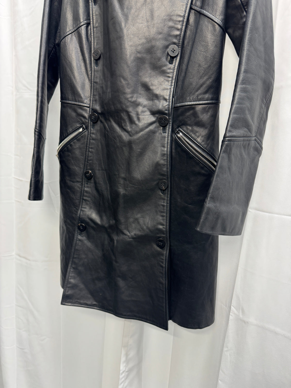 s/stere removeable napoleon buttoned layer leather coat