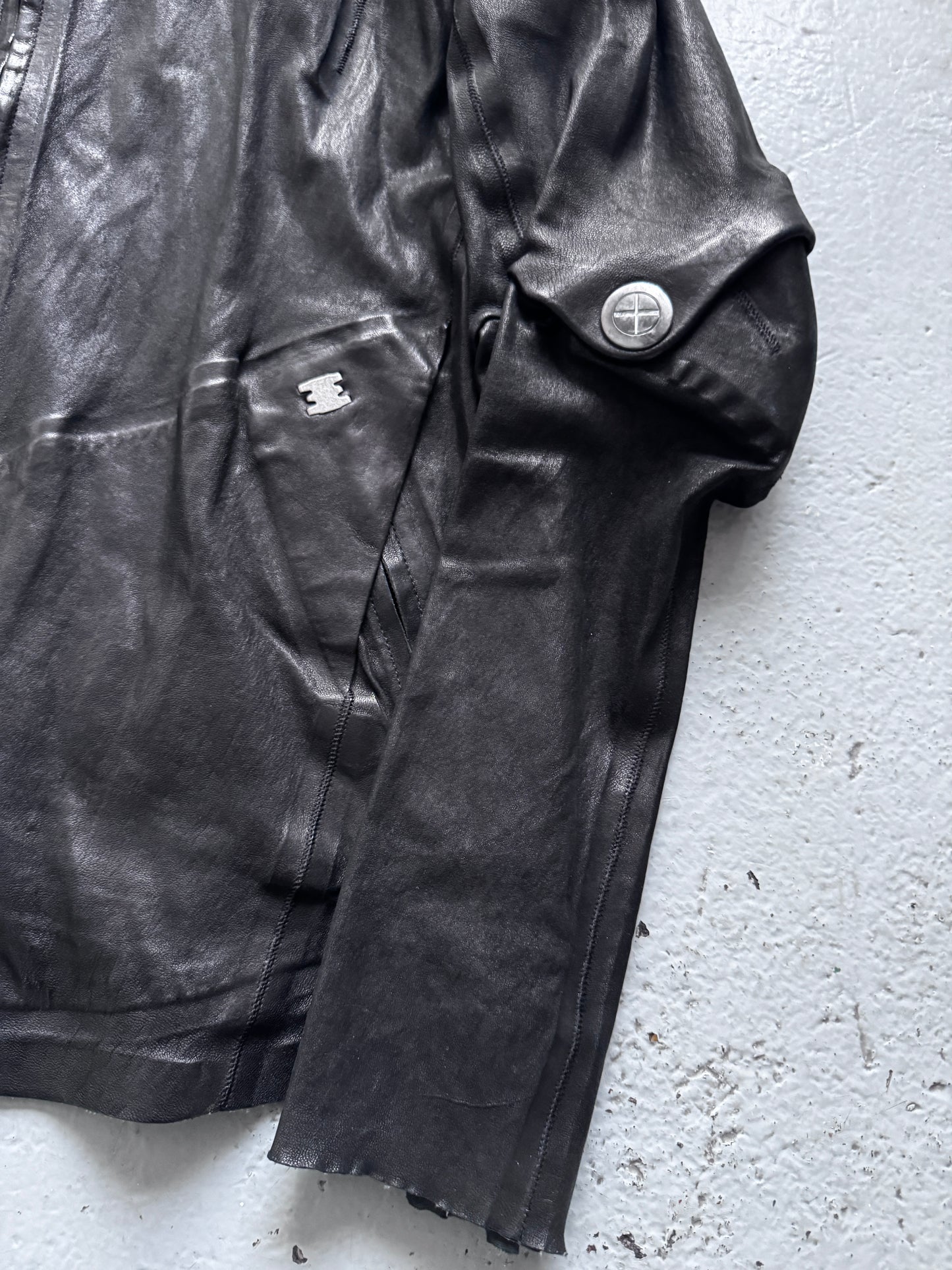 isaac sellam prosthetic elbow spined leather jacket L