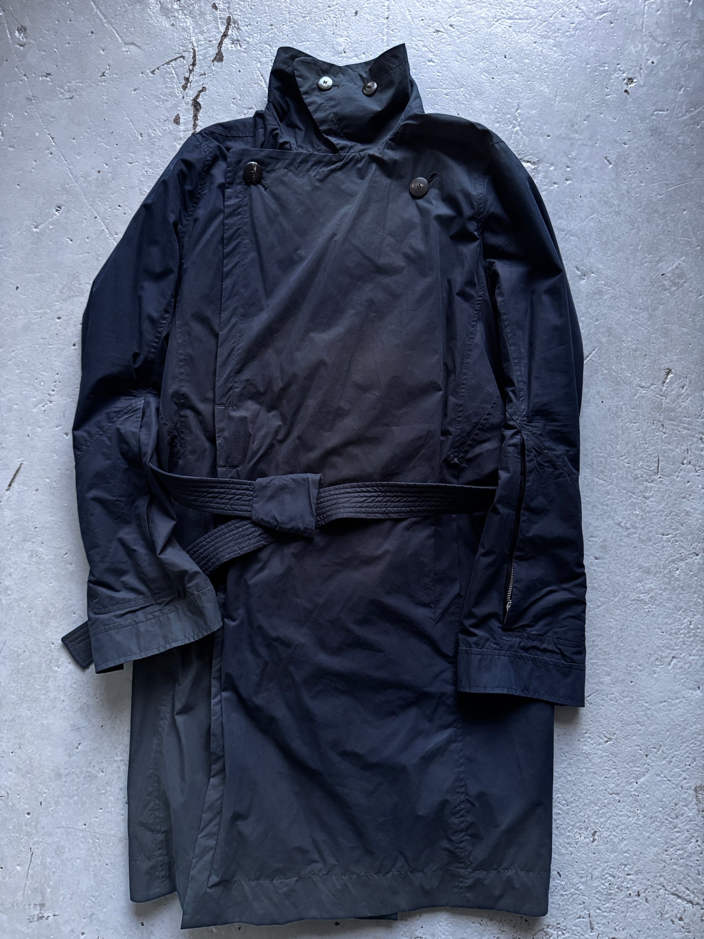 rick owens zip sleeve high neck barrel coat M