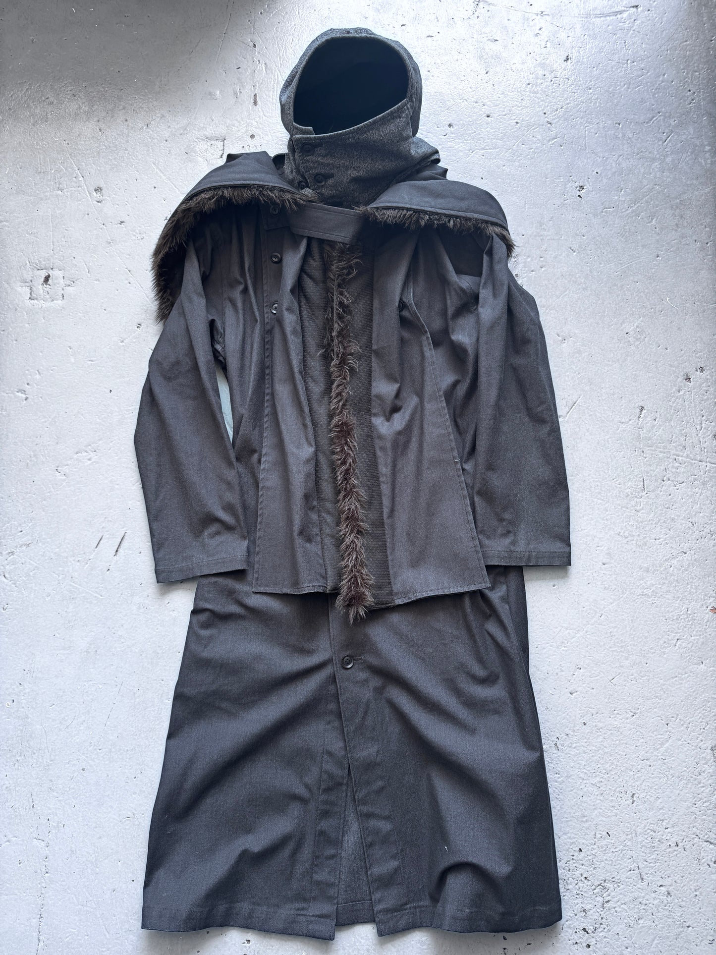 yohji yamamoto pour homme modular fur trim coat M/L