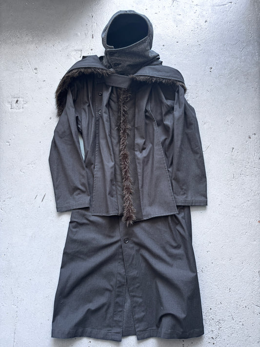 yohji yamamoto pour homme modular fur trim coat M/L