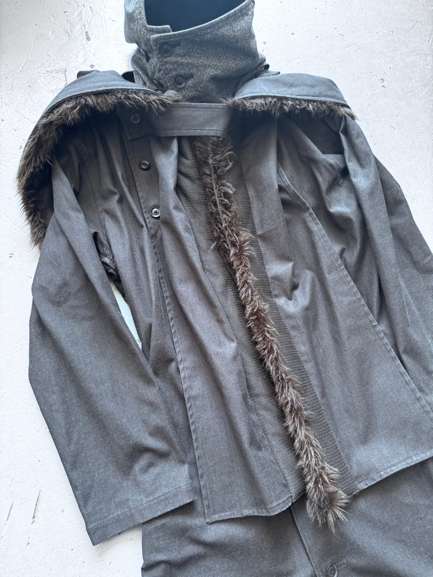 yohji yamamoto pour homme modular fur trim coat M/L