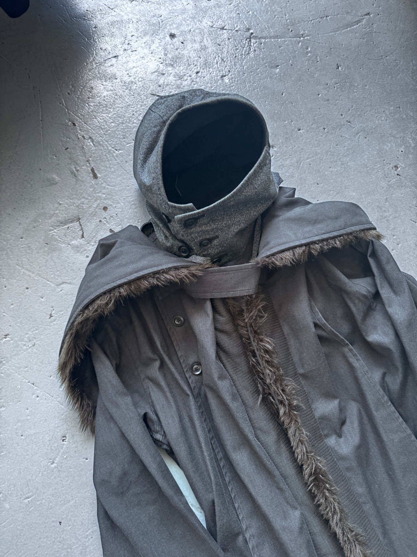 yohji yamamoto pour homme modular fur trim coat M/L