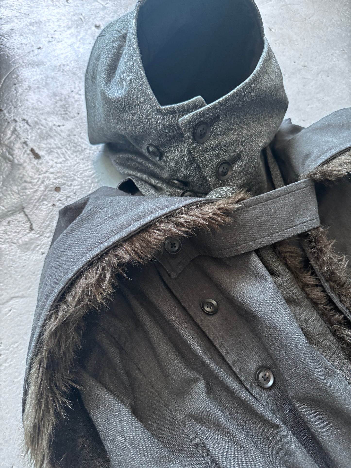 yohji yamamoto pour homme modular fur trim coat M/L