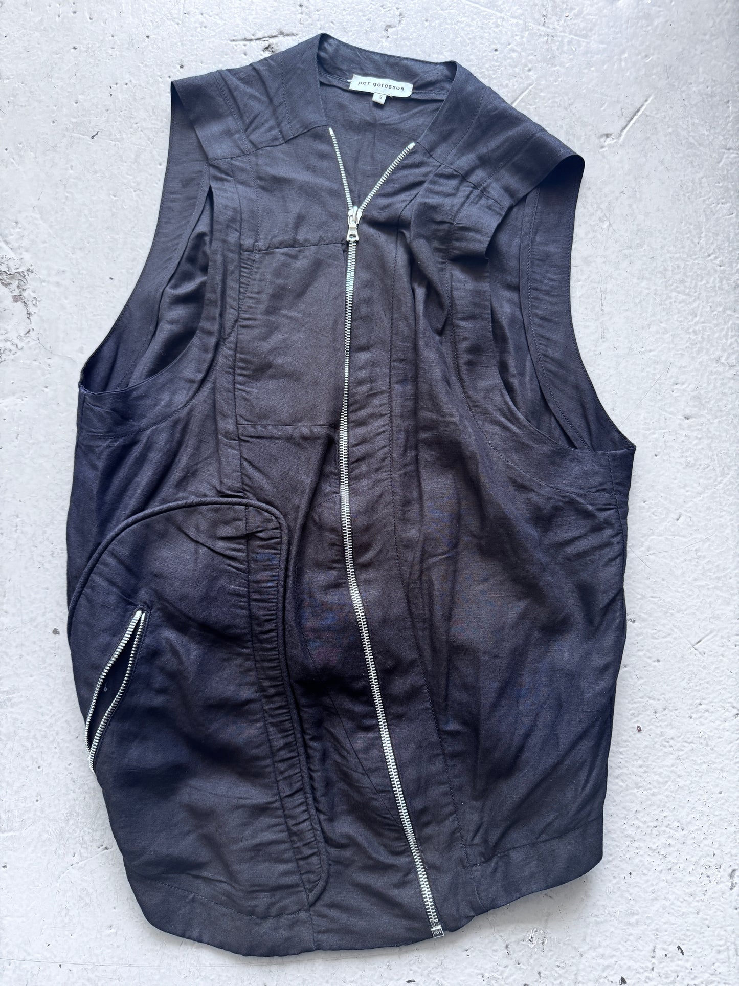 per gotesson linen boned pocket asymmetric vest M