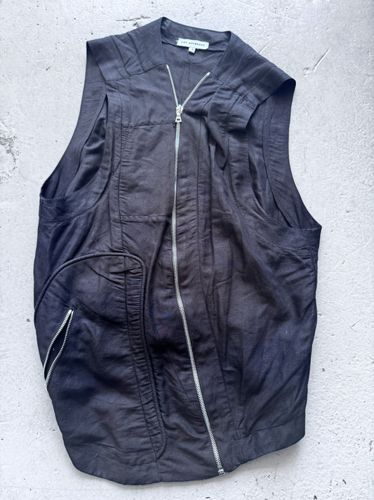 per gotesson linen boned pocket asymmetric vest M