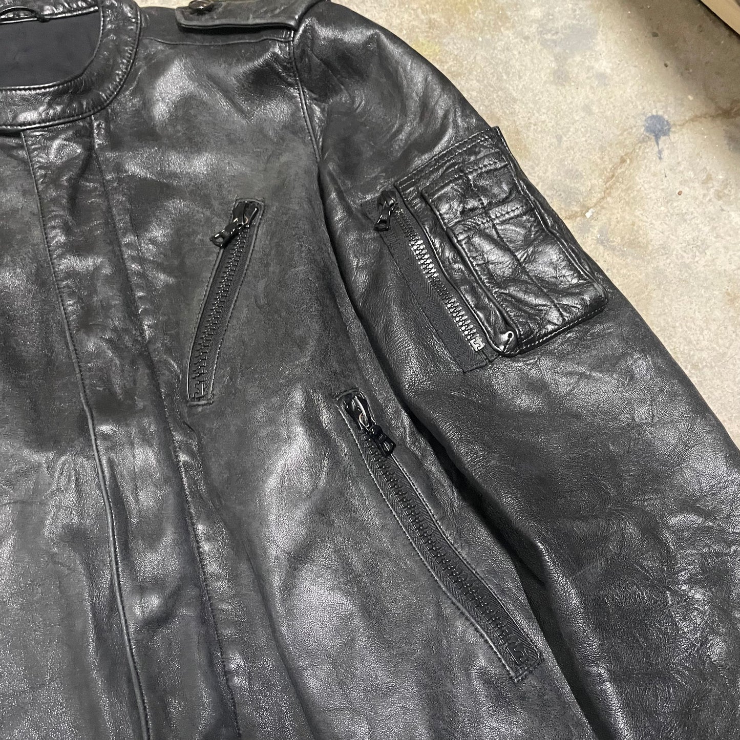 Kazuyuki Kumagai Attachment Oiled Leather Epaulet Jacket