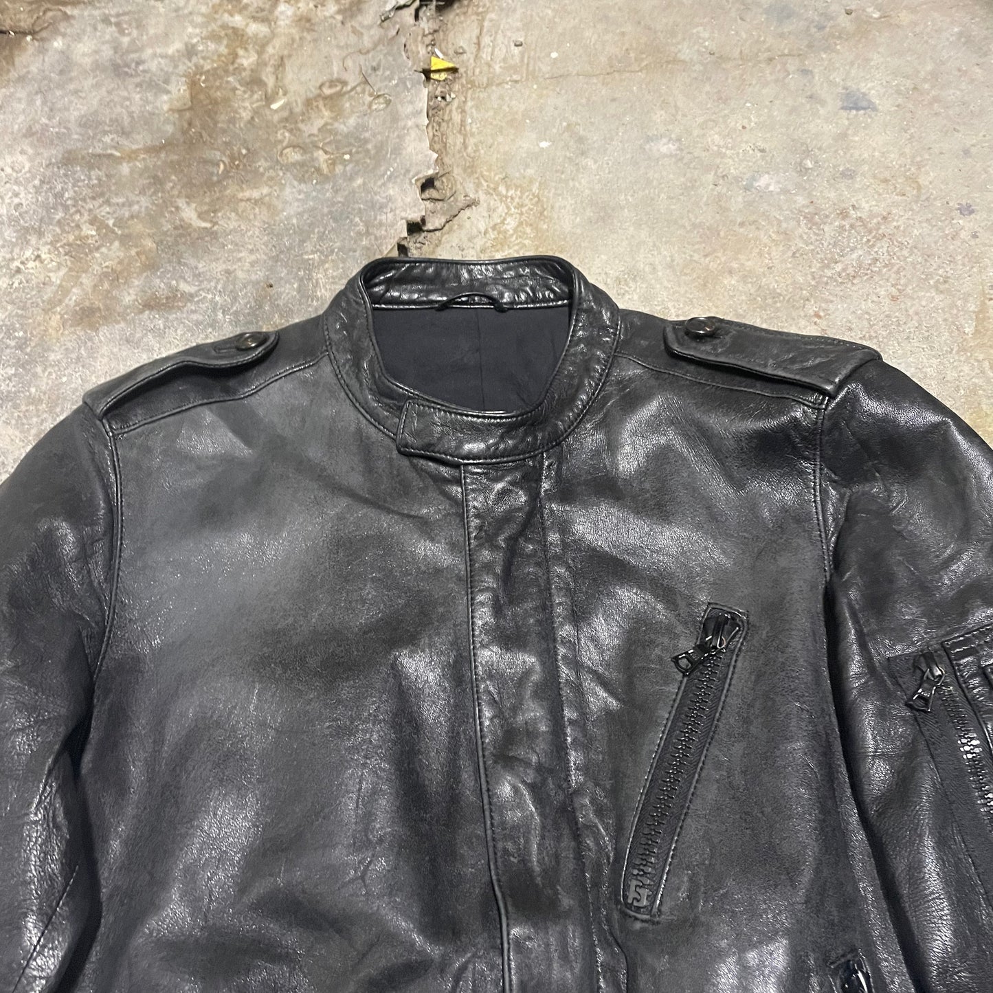 Kazuyuki Kumagai Attachment Oiled Leather Epaulet Jacket