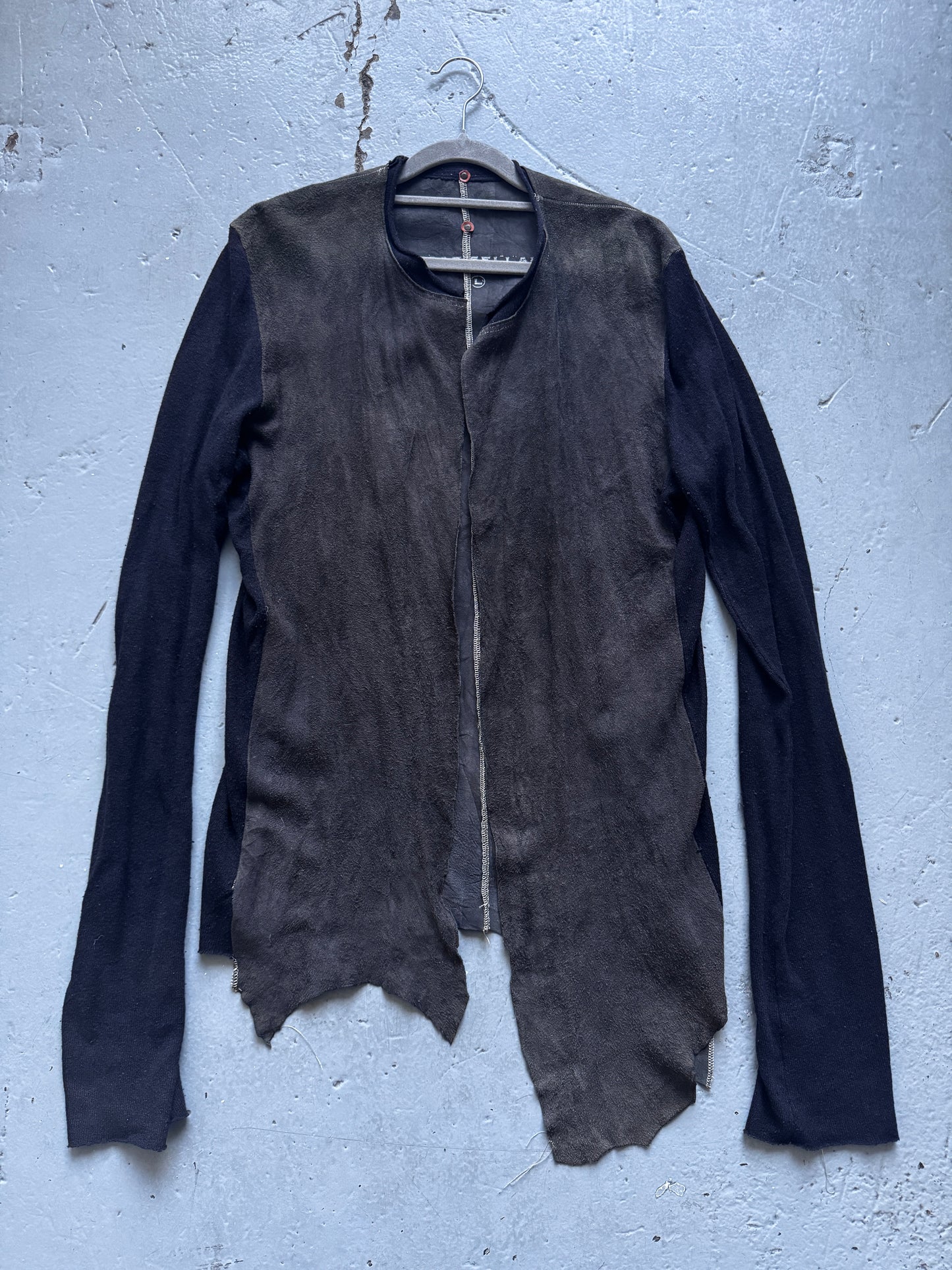 isaac sellam raw leather + knit jacket