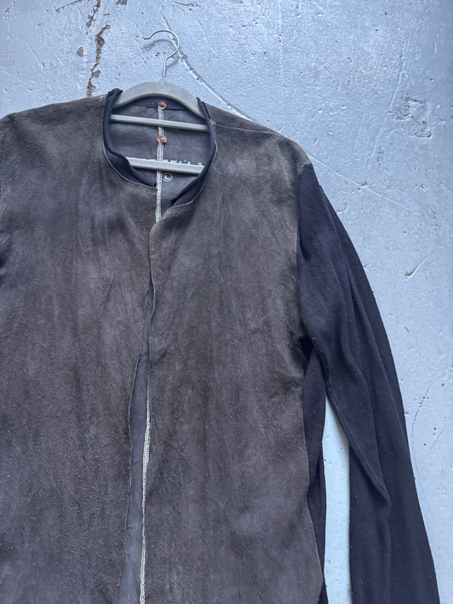 isaac sellam raw leather + knit jacket