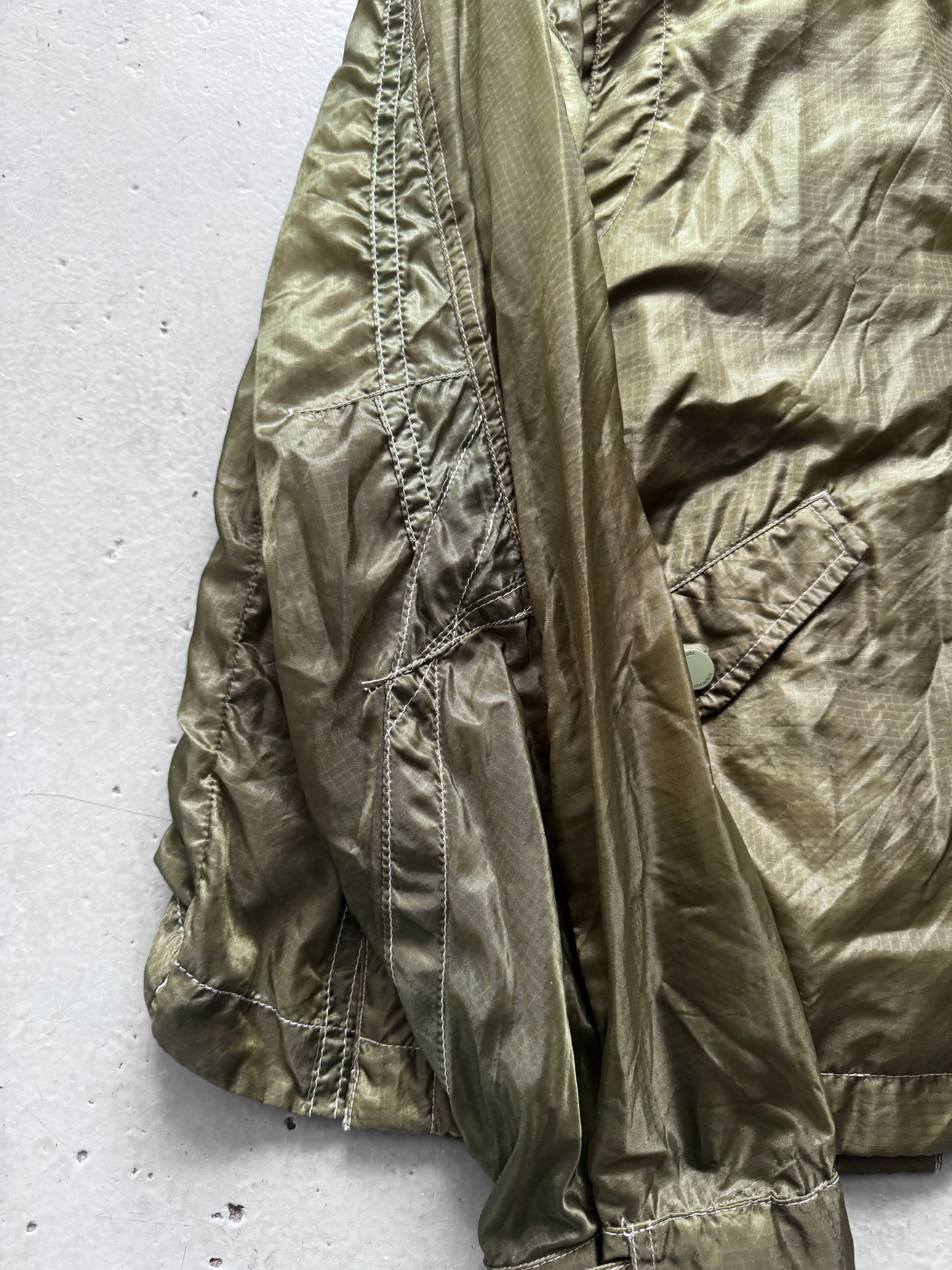 maharishi sheer textile cross front parka