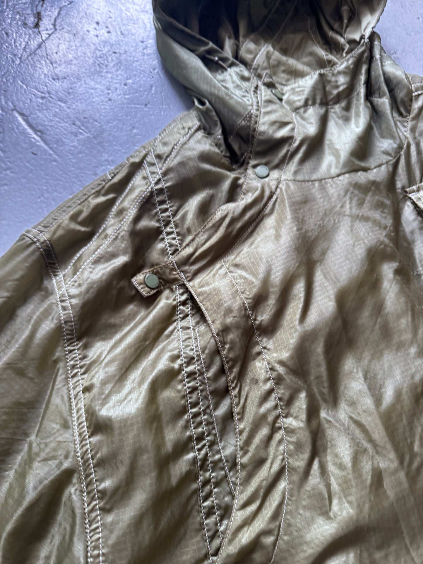maharishi sheer textile cross front parka