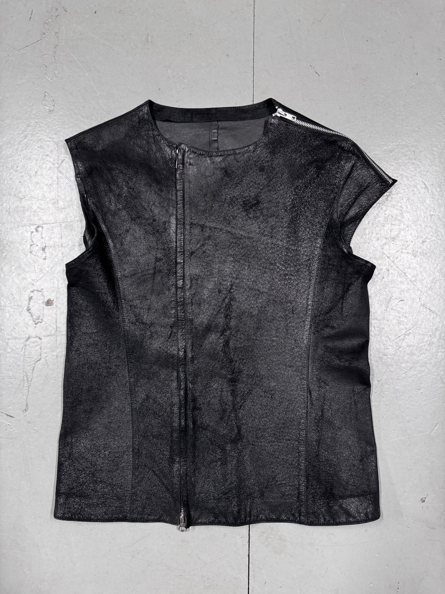 Yoshiyuki Konishi Textured Leather Asymmetric Zip Vest