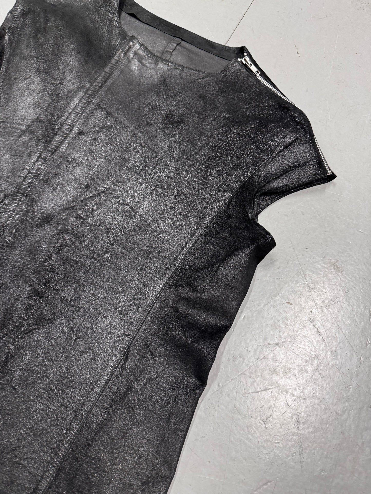 Yoshiyuki Konishi Textured Leather Asymmetric Zip Vest