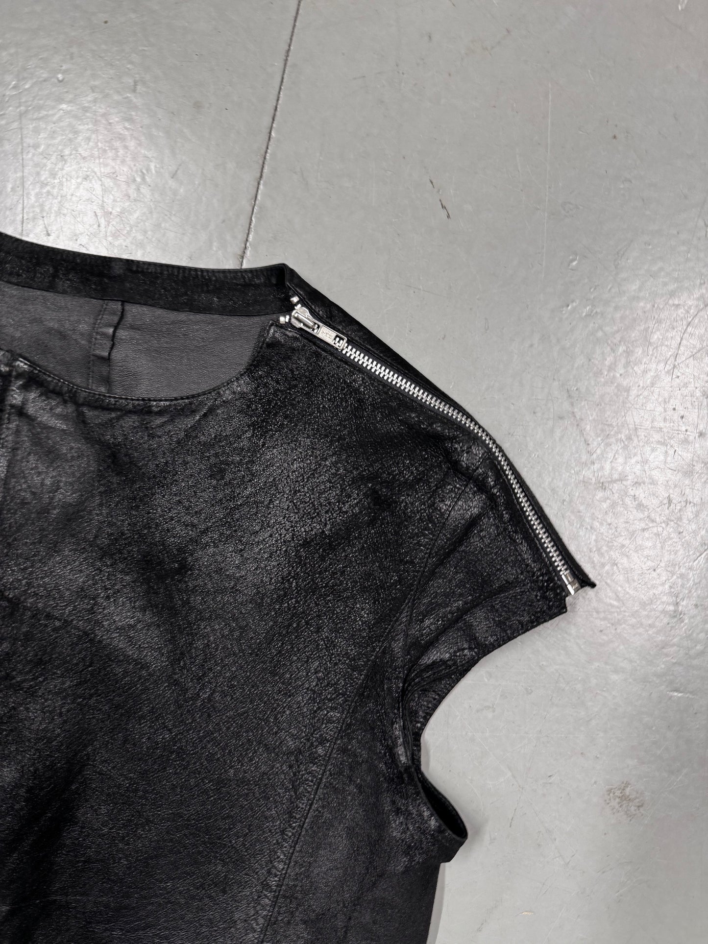 Yoshiyuki Konishi Textured Leather Asymmetric Zip Vest