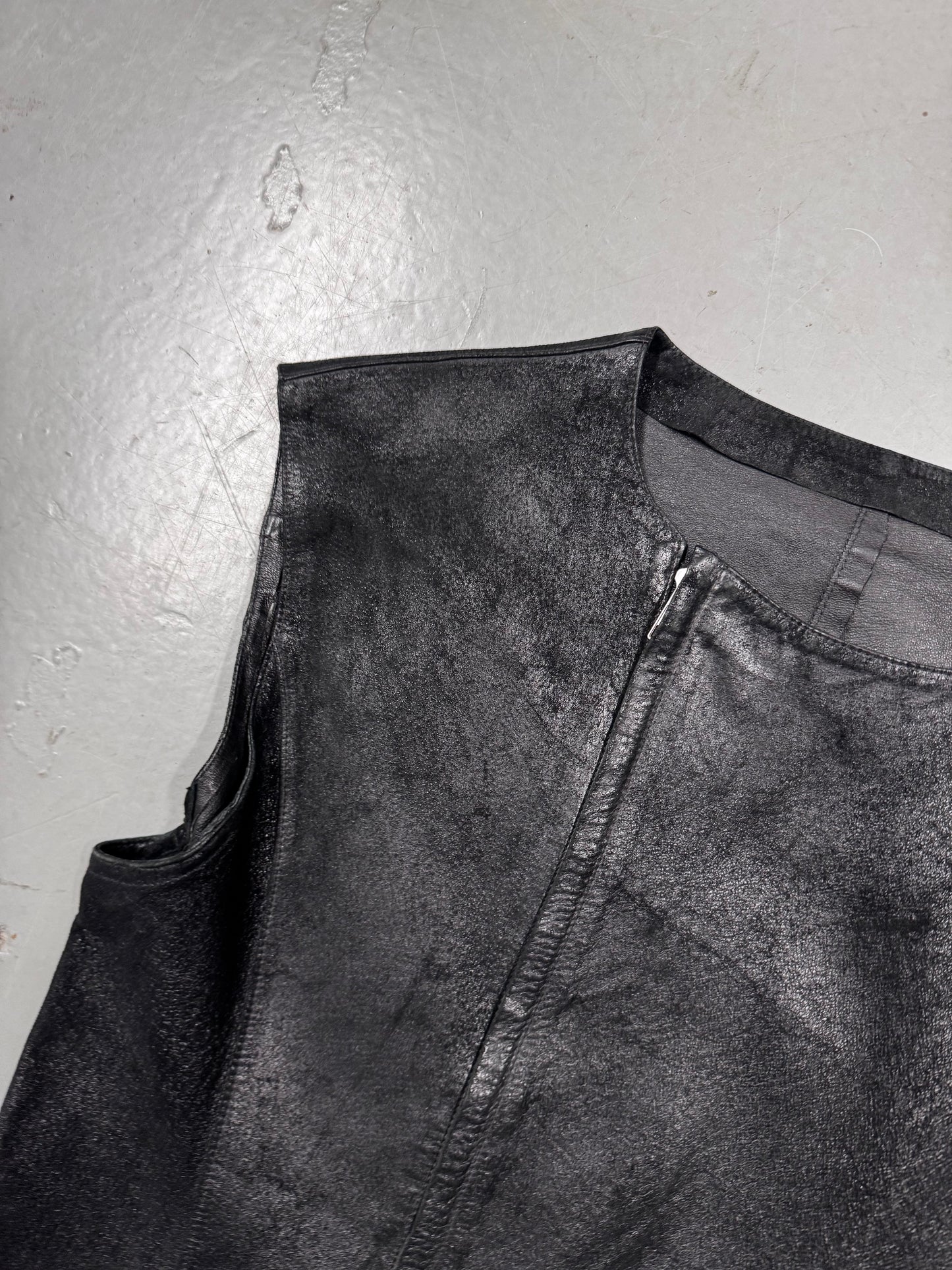 Yoshiyuki Konishi Textured Leather Asymmetric Zip Vest